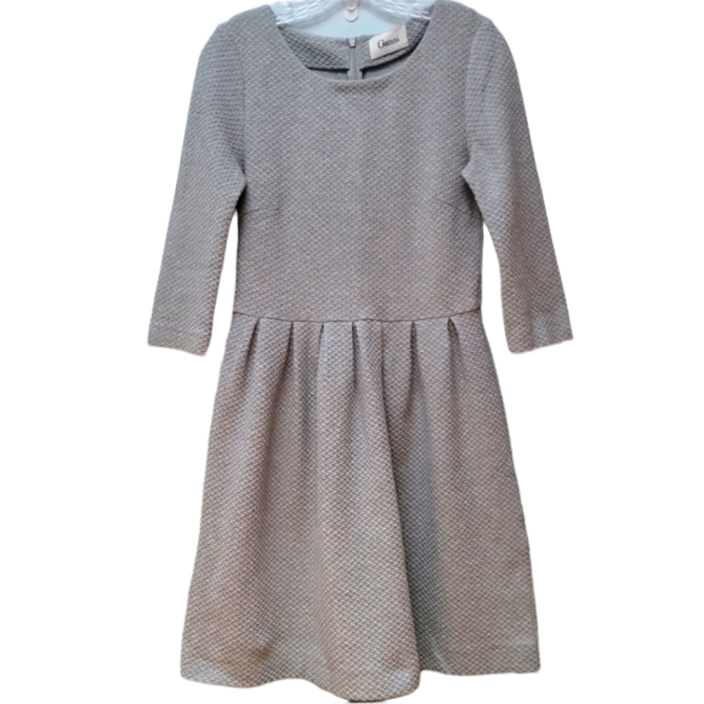 GANNI | Gray Textured Cotton Fit and Flare Dress, Sz M